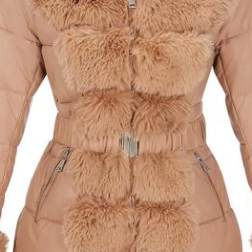 RISISSIDA Puffer Jacket Women Winter Fur Lined Coat with‎ Long Fur Collar